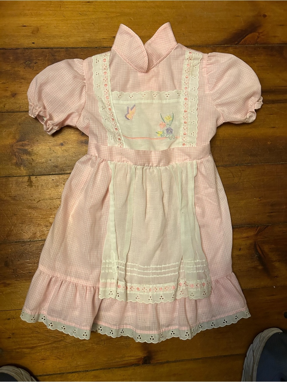 Girls' Pink Embroidered Cotton Casual Dress with Apron